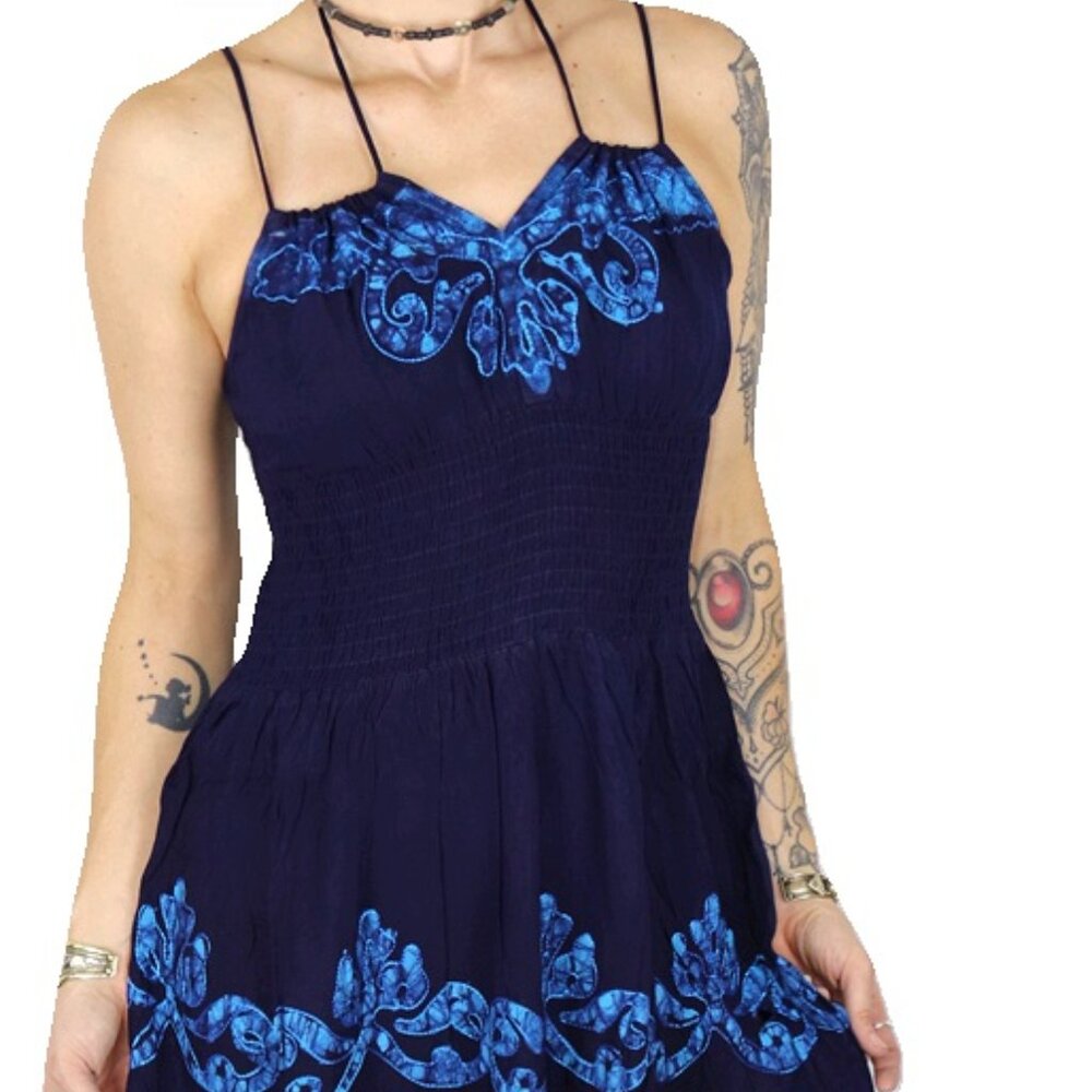 Beautiful Minerva Maxi Beach Boho Hippie Batik Blue Dress C6